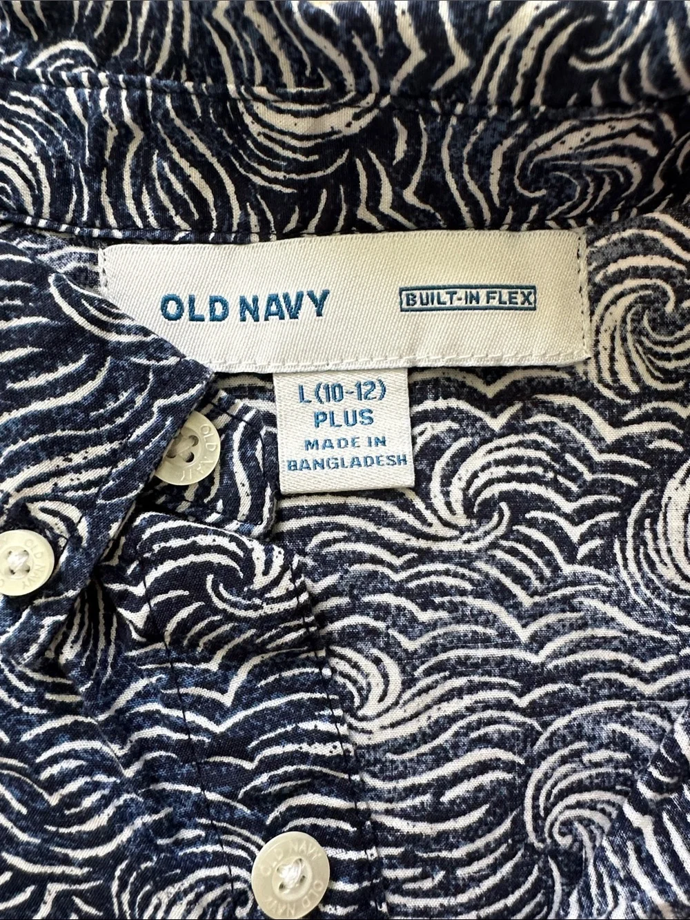 Old Navy boys Navy & White Swirl-Print Short Sleeve Button-Up Shirt